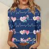 Women's Fashion Casual Round Neck 3/4 Sleeve Loose Printed T-Shirt Ladies Top
