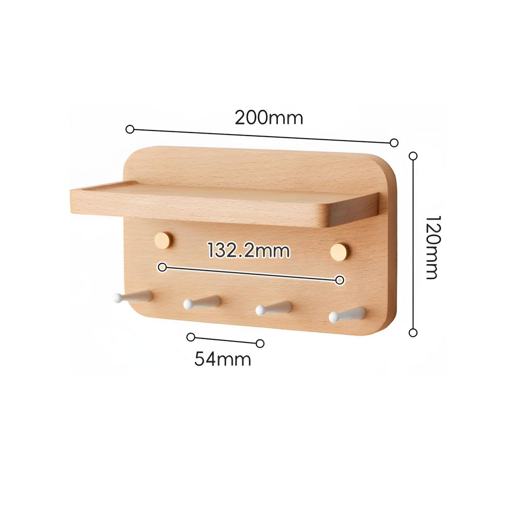 Attractive Wall Mount Key Rack 4 Durable Brass fasteners And Wooden Shelf For Keys Accessories Mail Arrangement