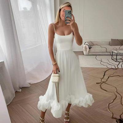 Women Slip Dress Spaghetti Strap Cloud Fit Solid Hem A-line SLim Backless Sleeveless Color Evening Dress