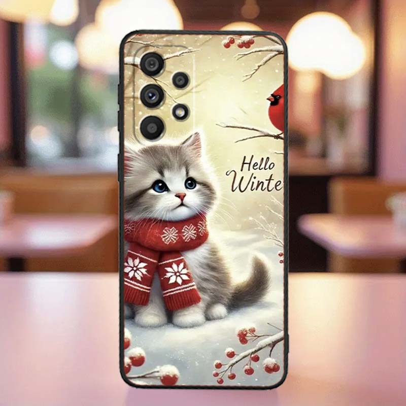 Cute Cartoon Cat Illustration For Samsung A41 A35 A34 A33 A32 A25 A24 A23 A21s A06 A05 A04 A03 Note 10 20 Ultra 5G Black Case