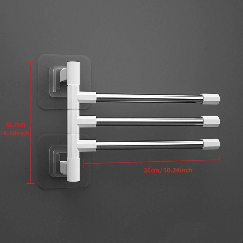 Bathroom Non Perforated Wall Mounted Rotating Towel Rack, 3rd and 5th Floor Hanging Poles, High-quality Stainless Steel Pipes