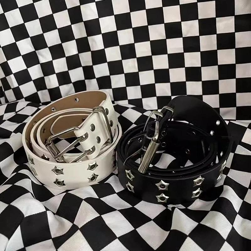 Pu Leather Belt With Star Grommet Design And Adjustable Buckle For Streetwear Punk Outfits Daily Wear