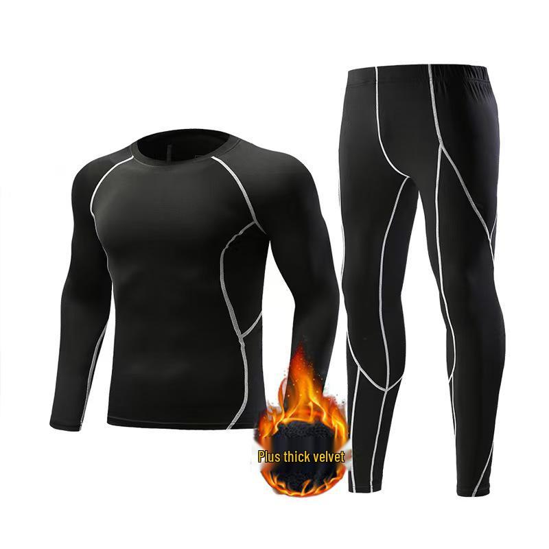 Men's Quick-Dry High Elastic Velvet Warm Sports Set - Long Sleeve Fitness & Training Gear for Basketball & Football.