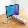 SANWA SUPPLY USB Charging Power Strip with Stand (2-Pin, 5 Outlets, 1.5m, White) TAP-B47UC-15W