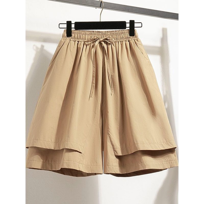 Sweet Student Summer New Plus size Retro Elastic High Waist Lace-up Casual Loose Wide Leg Cargo Cropped Pants Skirt