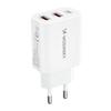 100240V 30W USBC 2x USBA Wall Charger White