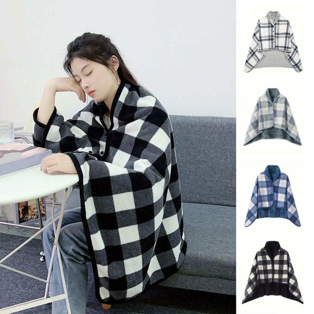 140*100cm Warm Flannel Blanket Shawl Thicken Wearable Scarf Women Retro Stripe Warm Shawl  Winter