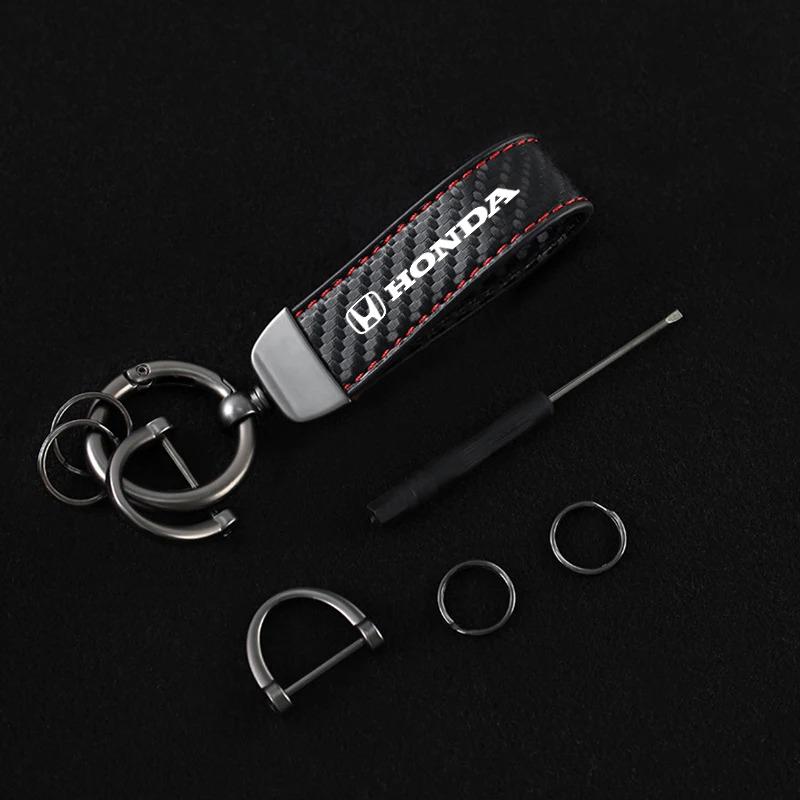 CPS1 Carbon fiber Leather Car Keychain Buckle For Honda Civic Fit Jazz Accord Pilot CRV Odyssey Passport City Keyring Accessories