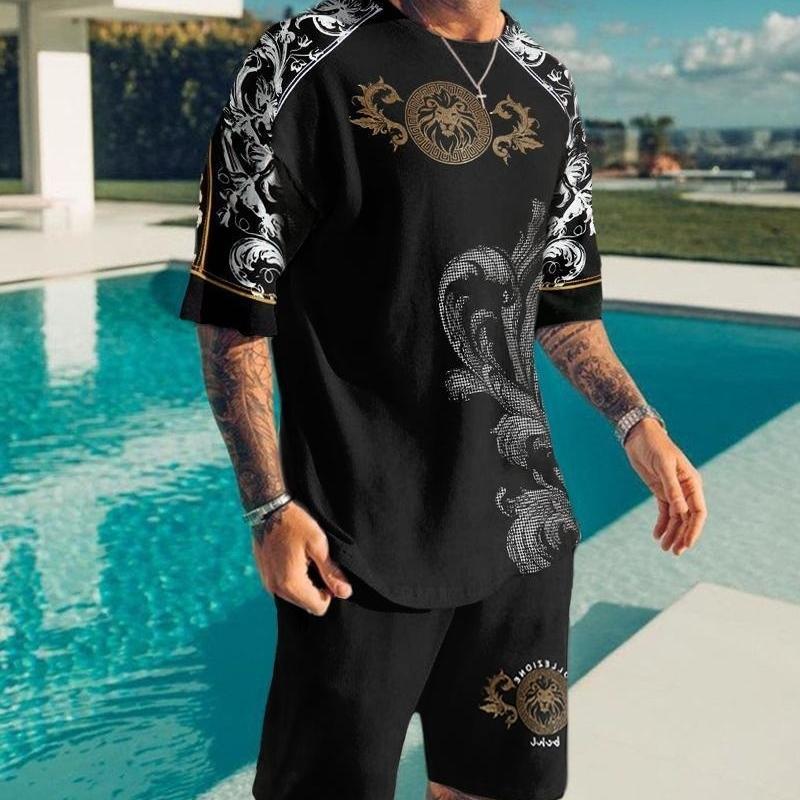 

Летняя повседневная пляжная футболка шорты 2 предмета комплект оверсайз мужские спортивные костюмы 3D-принт спортивный костюм с коротким рукавом с вырезом мужская одежда