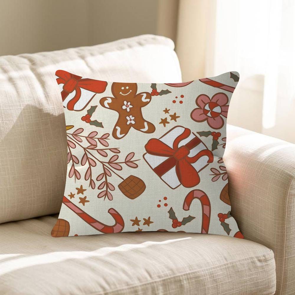 Kawaii Cartoon Christmas Gingerbread Man Maple Design Cushion Cover Happy Autumn Harvest Decor Holiday Decorati Pillow Cover