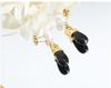 Vintage Faux Pearl Black Glass Stone Long Drop Earrings for Women, Colorfast Titanium Steel Ear Accessories