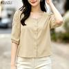 ZANZEA Women Casual Round Neck Solid Color Loose Half Sleeve Blouse