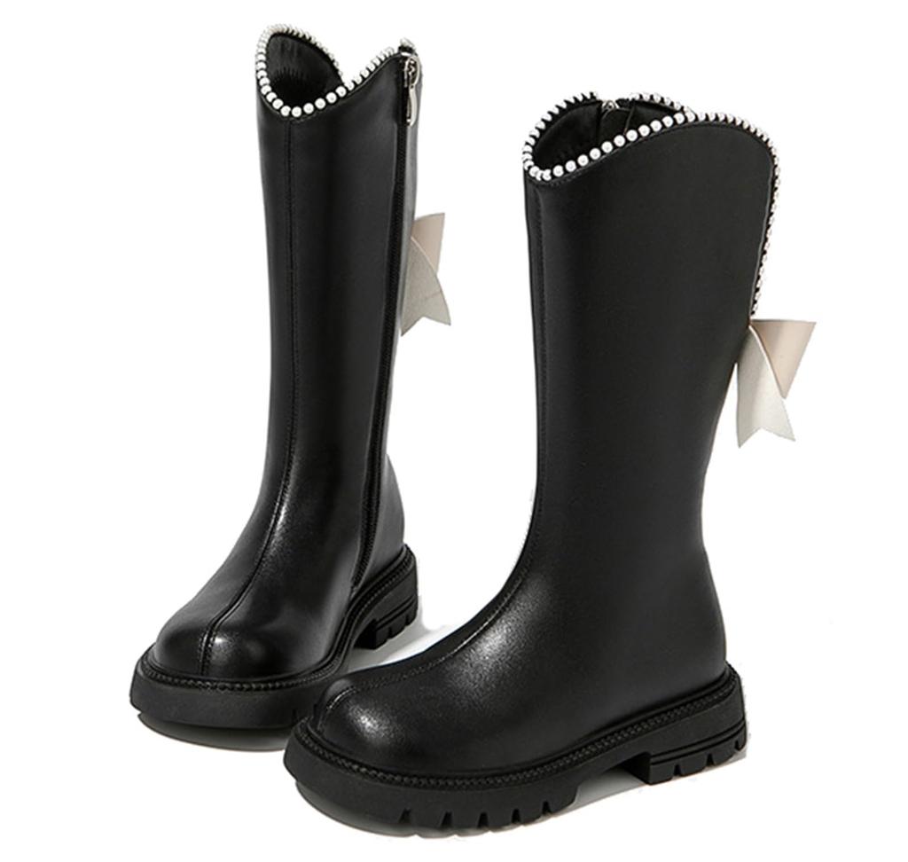 PPXID Pipishida Long Boots for Ribbon Fleece Side Christmas Everyday Size 21cm Girls, Decor, Lining, Warm, Water-Repellent, Zipper, Non-Slip,