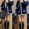 College Style New Badge Embroidery Contrasting Color Sweater Cardigan for Female Students Versatile Knitwear Jacket Trendy