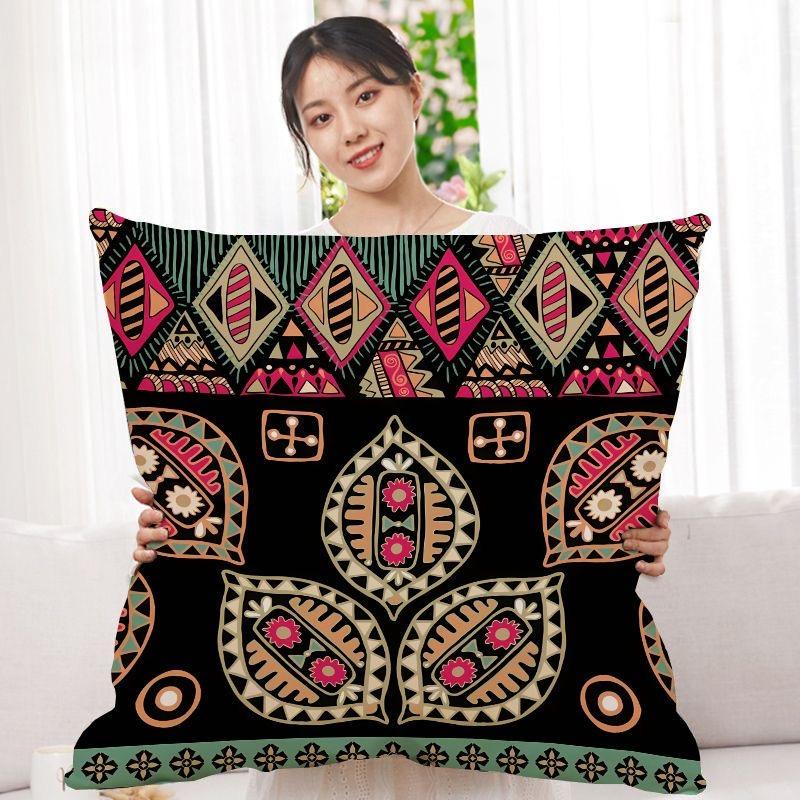 Double-Sided Bohemian Print Ethnic Style Pillow Cover Sofa Living Room Cushion Cover Geometric Pillow Square Pillowcase