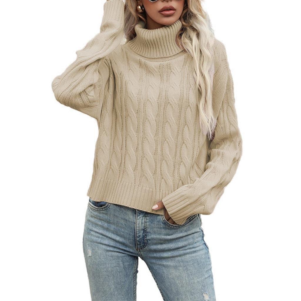 Women's Lazy Style Loose Short Long-sleeved Cable Knit Sweater