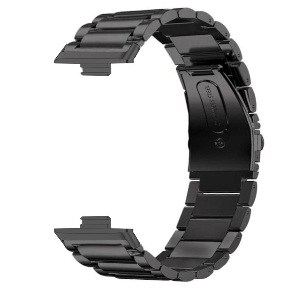 

For Huawei Watch Fit 3 Band with Dual Press Buckle,3-Bead Steel Wrist Strap Black