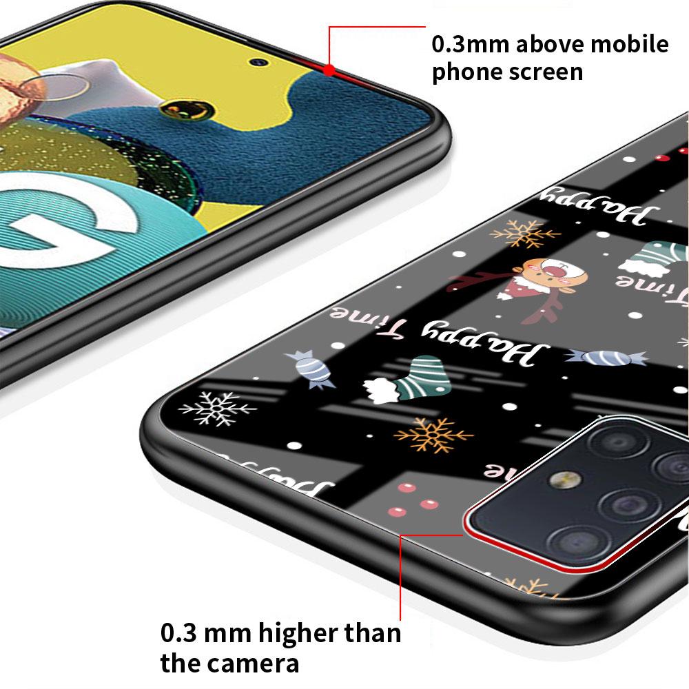 Glass Case For Samsung Galaxy A52 A71 A50 A51 A70 A21s A31 A72 A10 A12 A30 A22 5G Phone Cover  Snowman Christmas Cartoon