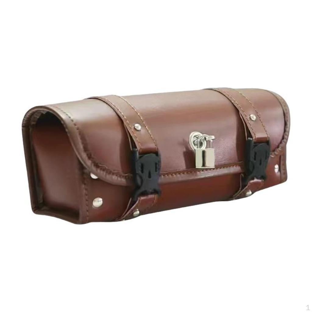 Motorcycle Tool Bag, Vintage Leather Saddlebag, Universal Handlebar Storage Black Studded 31x13x13cm