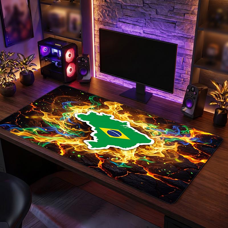 Brazil Football Crest Mouse Pad, Extended Non Slip Rubber Desk Mat for Gaming Office Laptop Fan Gift