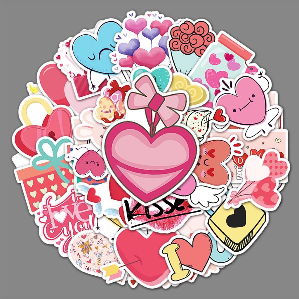 50 Cartoon Valentine's Day Stickers for DIY Decorations - Ideal for Scooters and Car Trunks
