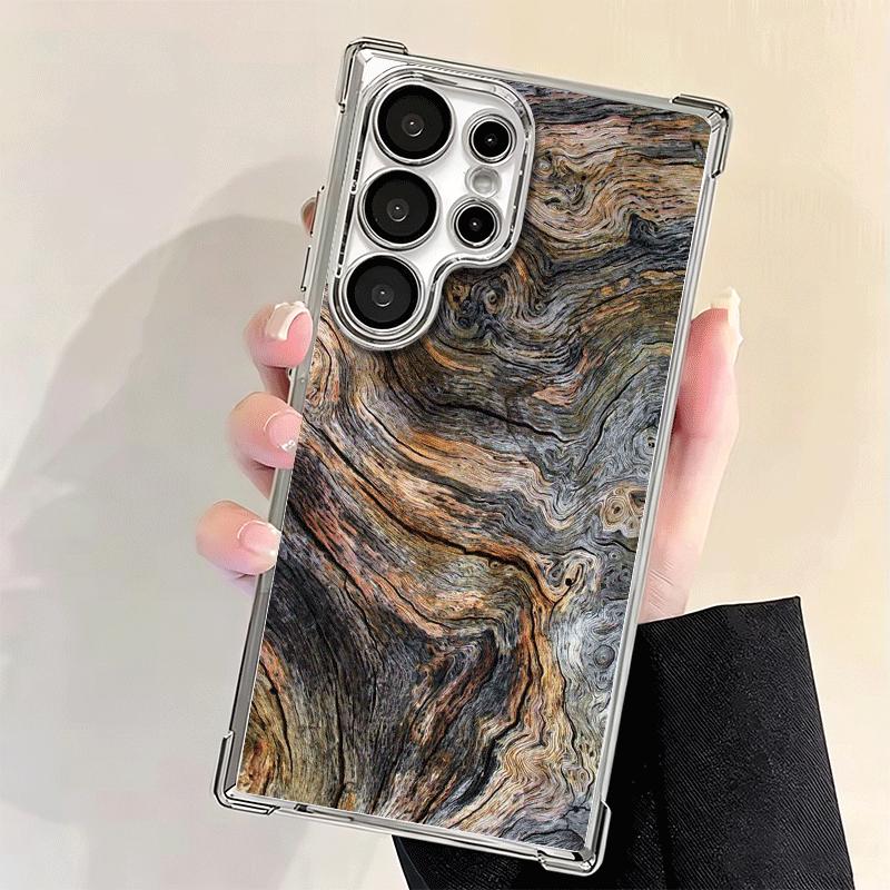 Vintage Wood Grain Pattern Plating Phone Case For Samsung Galaxy S24 S25 FE S26 Edge S23 Ultra S22 S21 Plus S20 Anti-Fall Airaba