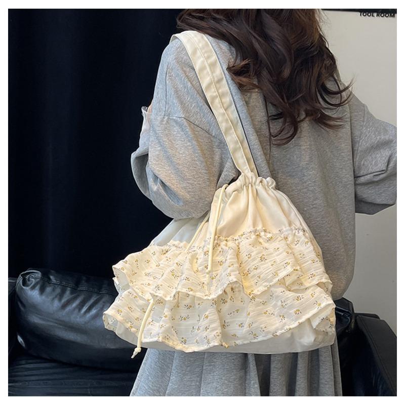 Simple design casual tote bag women's summer new large-capacity lace canvas bag commuter bag