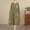 DIMANAF Ny 2025 Dam Plus Size Vår Lång Klänning Lös Basic Vintage Oversize Långärmad Maxi Blommig