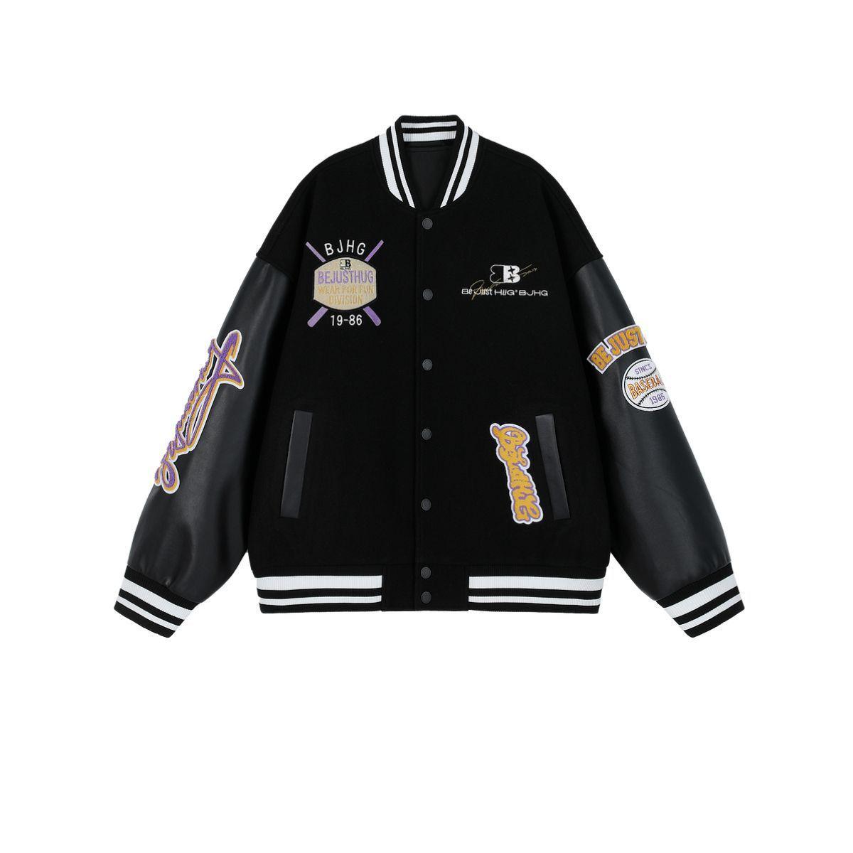 2025 Unisex Retro Embroidered Baseball Jacket - Loose Fit for Spring/Autumn M чёрный
