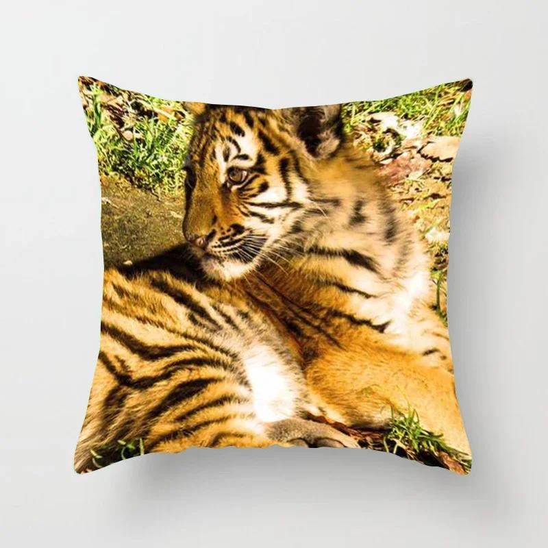 Tiger Series Printing Pattern Decoration Home Pillowcase Square Office  Cushion Cover
