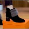 Elegant Women's Boots Ankle Flock 2026 New Autumn/Winter Fashion Frusted Short Plush Cotton Shoes Square Heel Women Shoes