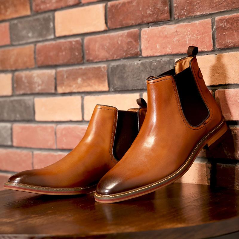 Large Size Men'S Leather Shoes Men'S One-Pedal Leather Boots Top Cowhide Boots Low Heel Men'S Chelsea Boots