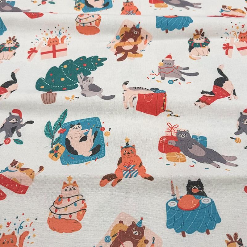 0.5m/1m/2m Cotton Linen Christmas Print Fabric For Tablecloths, Curtains, Christmas Decoration, Sofa Pillows Handmade DIY Fabric