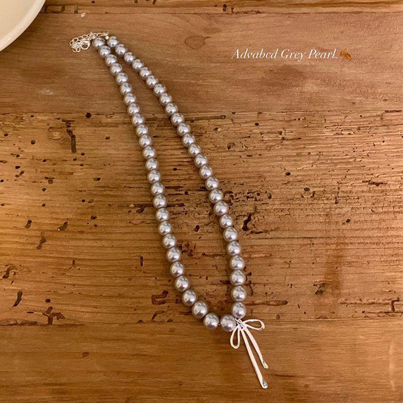 Diamond Bow Pearl Necklace Niche Versatile Design Clavicle Chain Commuter Simple Fashion High Sense Necklace