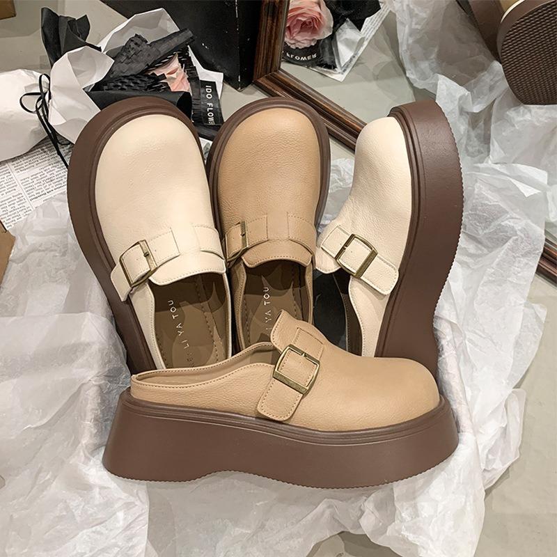 Thick-bottomed belt buckle increases height, lazy person pedal bag head slippers women's spring new versatile outer wear
