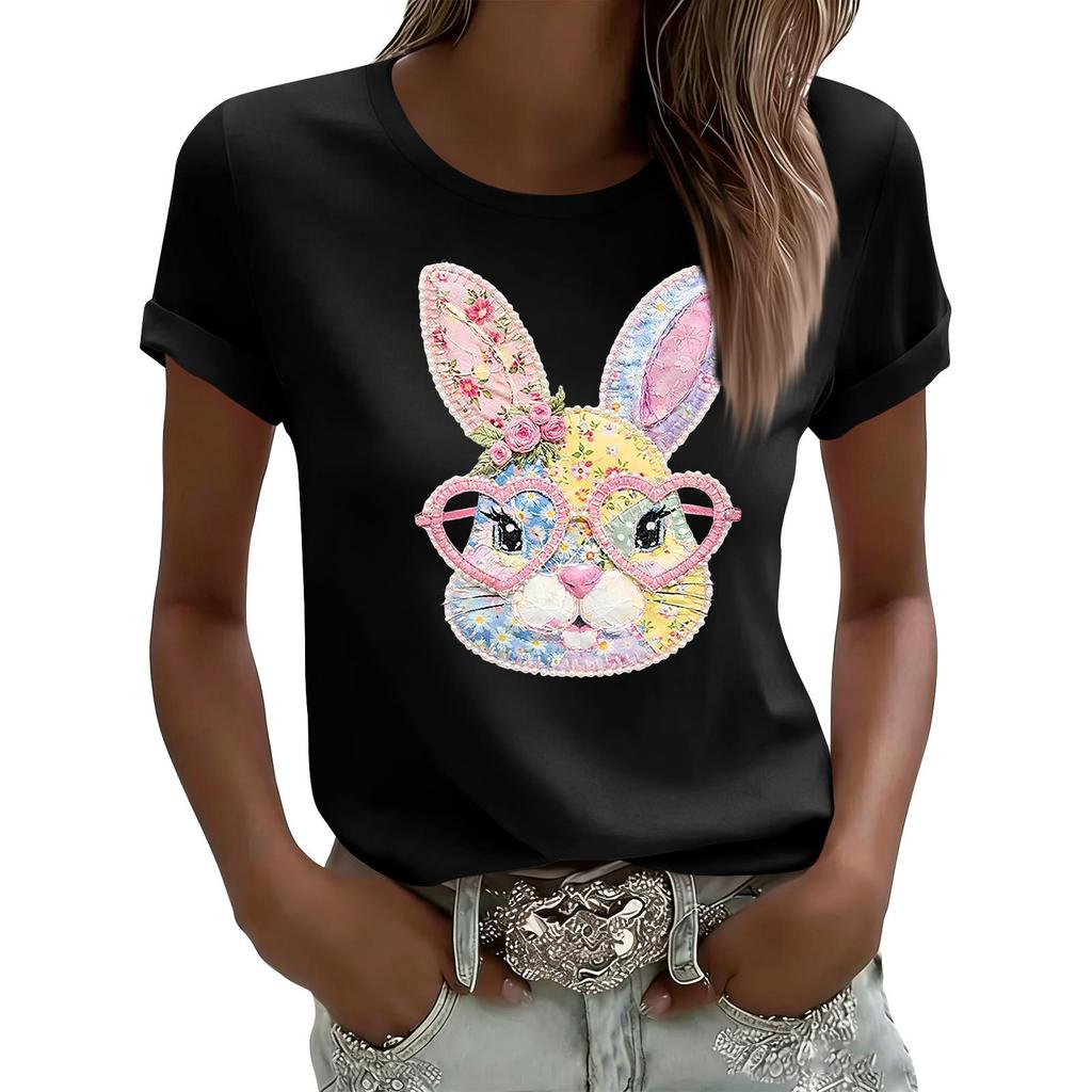 Women's Casual Printed T-Shirt Round Neck Pullover Short Sleeve Top