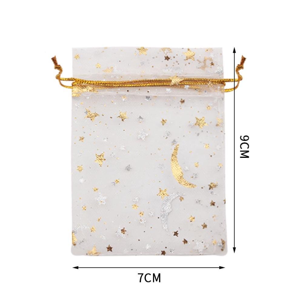 120 Pcs Moon Star Organza Jewelry Candy Bags, 2.7x3.5 Inch Sheer White Organza Pouch Small Gift Bags with Drawstring