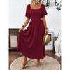 JPNTKY Fashion Summer Spring Solid Color Print Square Collar Short Sleeve Casual Dresses