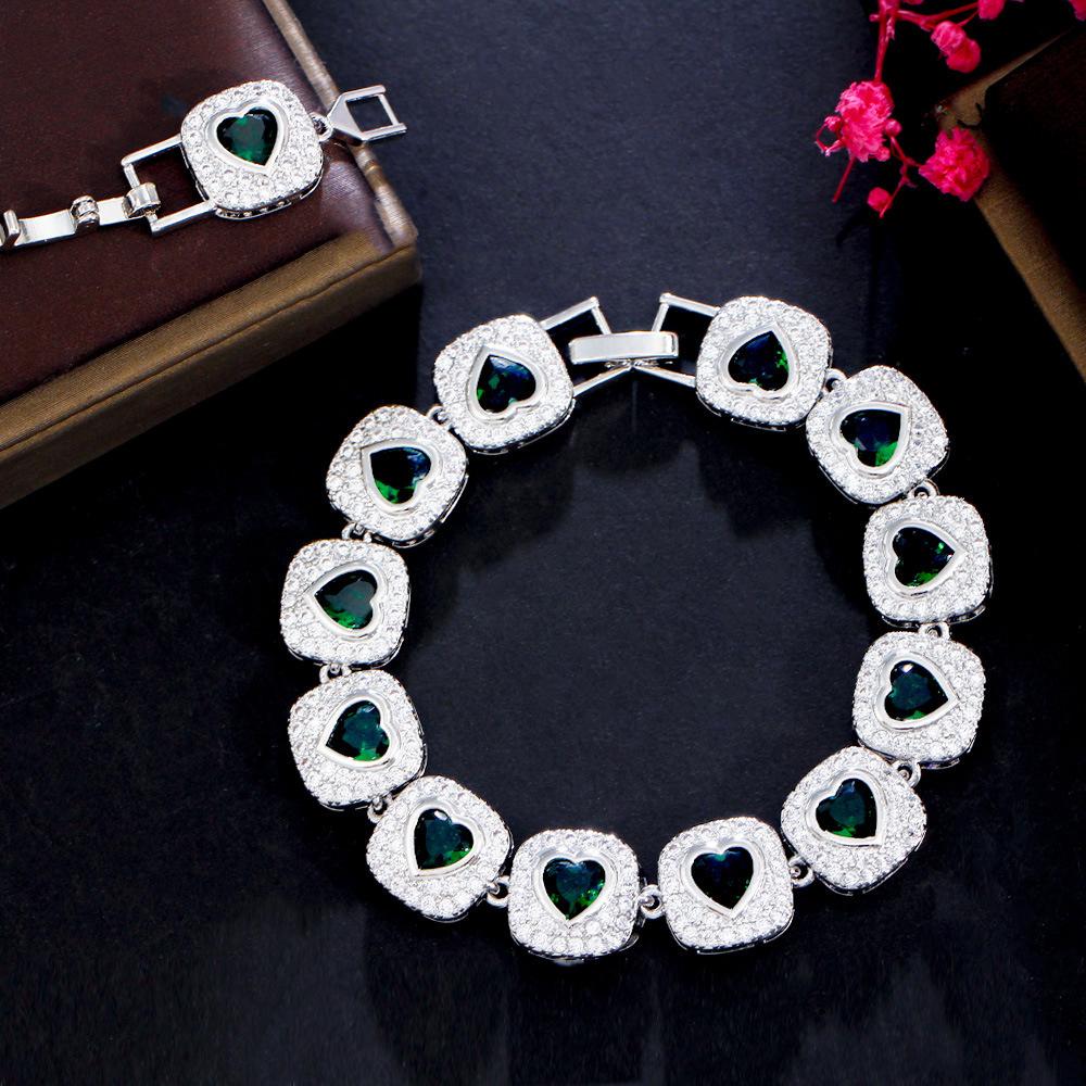 

Hip-Hop Full Diamond Love Zircon Bracelet Bracelet Men And Women Personalized Heart-Shaped Hand Jewelry зелёный