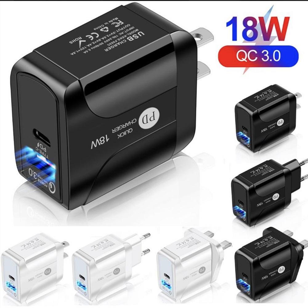 18W PD Single USB Charger with QC3.0 & US/EU/UK Plug for Phones & Tablets