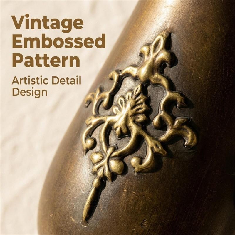 Antique Metal Flower Arrangement Vases Bronze Urn Planter Home Decors With Classical Embossed Pattern Outdoor Indoor Use