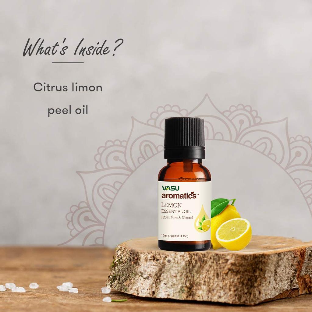 Vasu Lemon Essential Oil 10ML - Pure Natural Aromatherapy, Relaxation, Skin & Body Care Oil