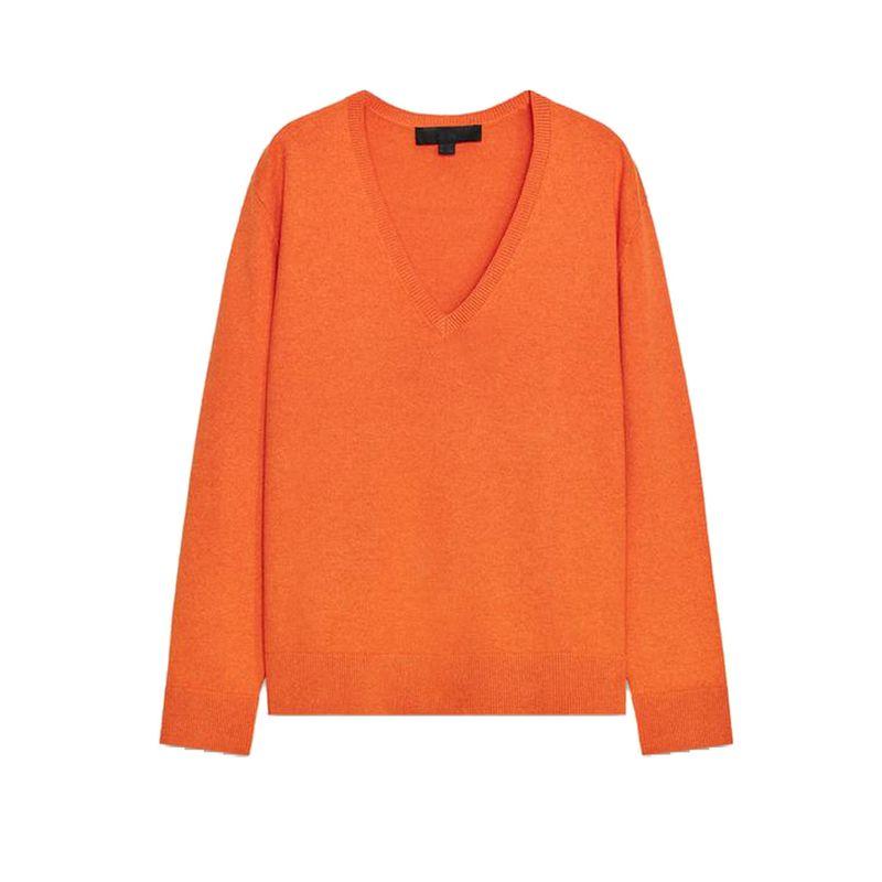 Autumn New Product Women Clothes French Style Design Sense Solid Rib V-neck Long Sleeve Plain Stitch Knit 3471028