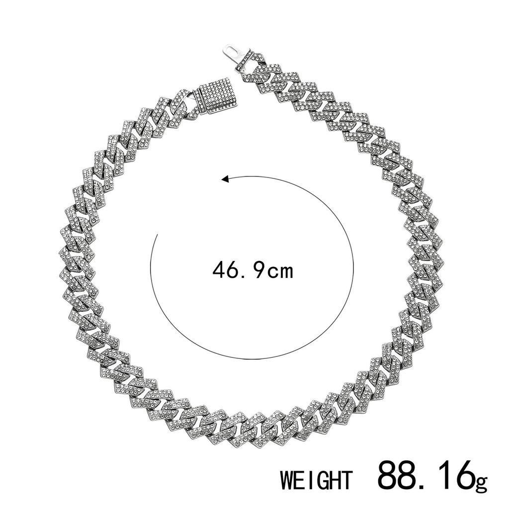 Exaggerated Personality Punk Cuban Chain Alloy Rhinestone Necklace Bracelet Direct Sales