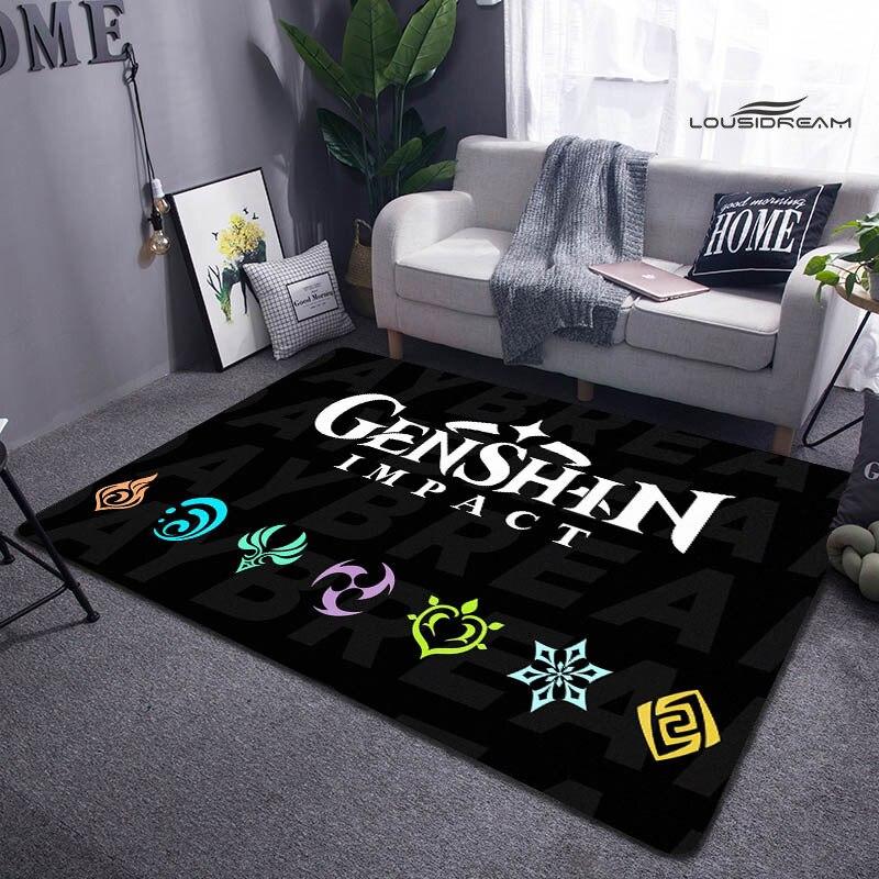 Genshin Spiel Cartoon Druck Teppich Wohnzimmer Schlafzimmer Teppich rutschfeste Fußmatte Kinderspielzimmer Teppich Fotografie Requisiten