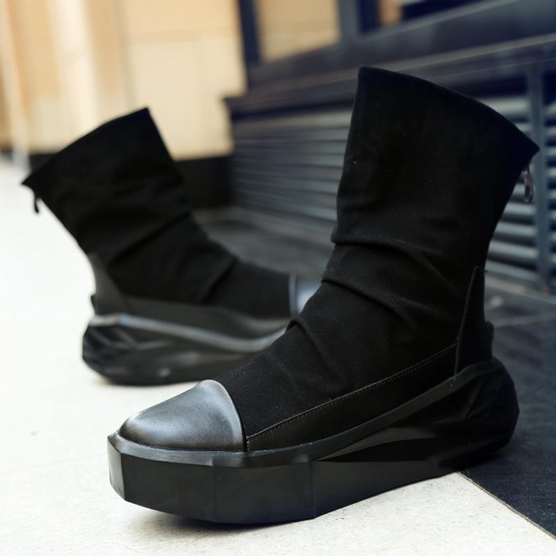 

2025 spring and autumn black and white thick-soled personalized muffin-soled retro Martin boots matte splicing fashion men s trend boots 44