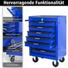 Mobile metal tool cabinet with 7 drawers, 508 mm (20 inch) and ball-bearing drawer slides, organizing steel tool box – black-blue