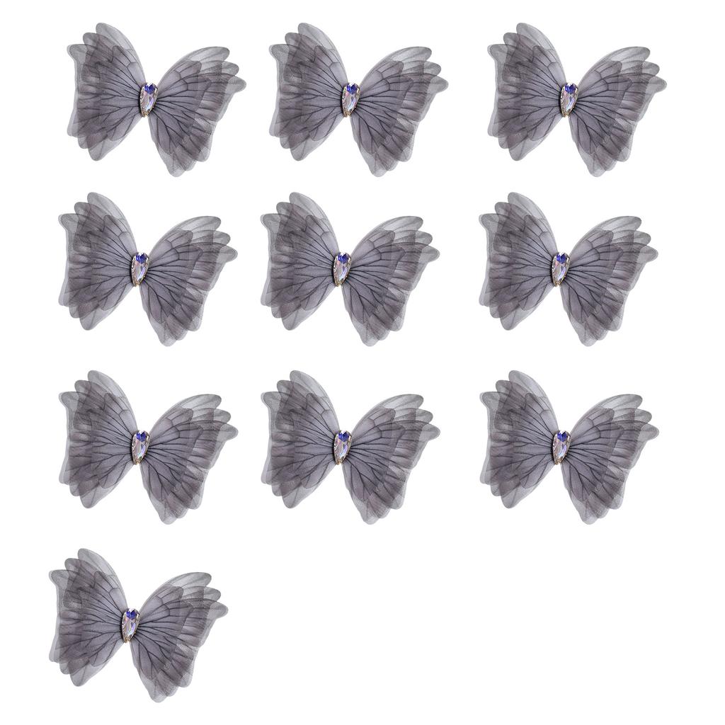 5 Layer Tulle Butterfly Applique Craft Kits with Crystal Droplet for Handmade Garment Hair Clip Project Accessory 10PCS
