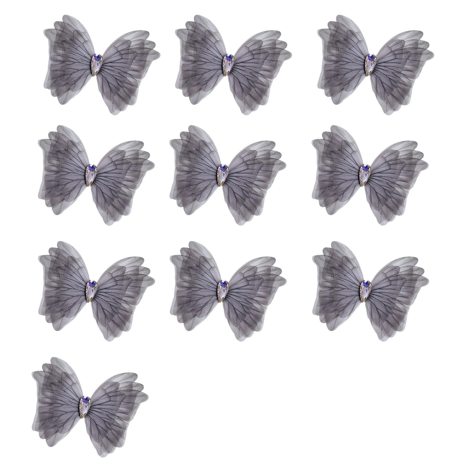 

5 Layer Tulle Butterfly Applique Craft Kits with Crystal Droplet for Handmade Garment Hair Clip Project Accessory 10PCS темно-серого