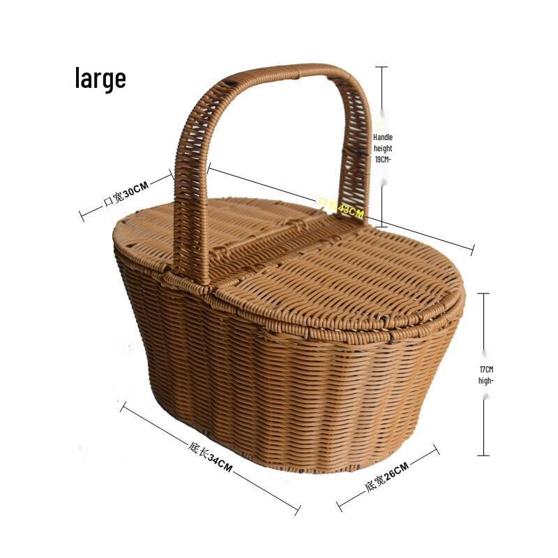Portable Dust-Proof Woven Picnic Basket with Lid